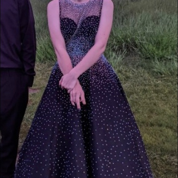 Black prom dress | Ball Gown | A line | Illusion neckline | Sweetheart neckline - Picture 3 of 3